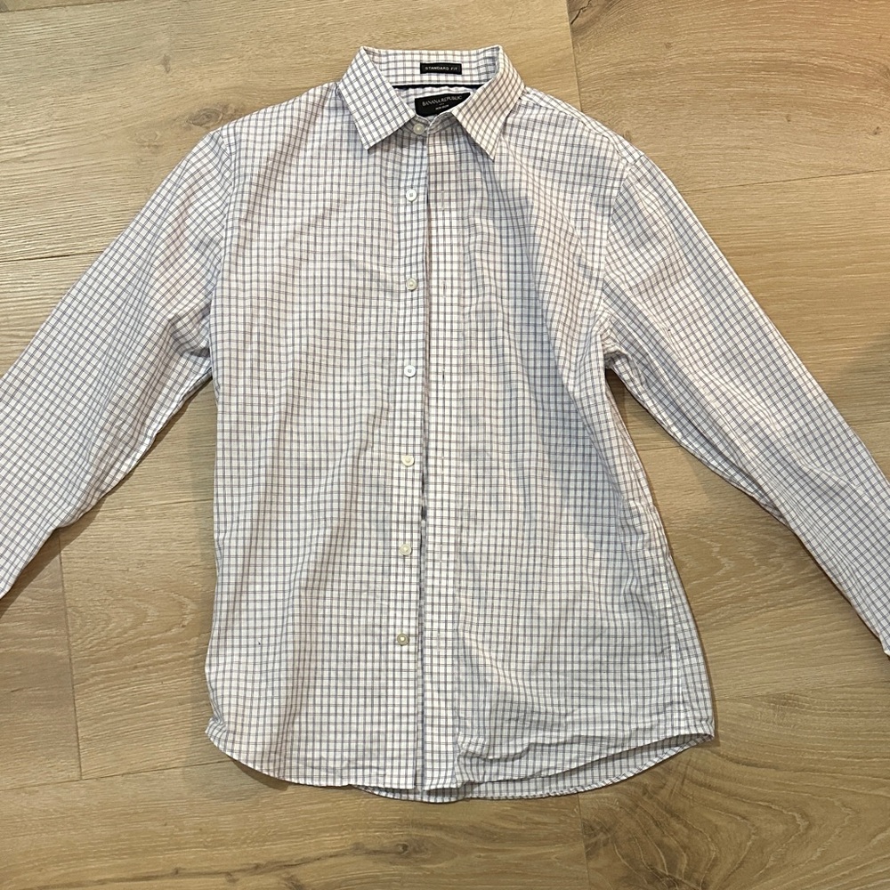 Banana Republic Men's Plaid Shirt - White and Blue